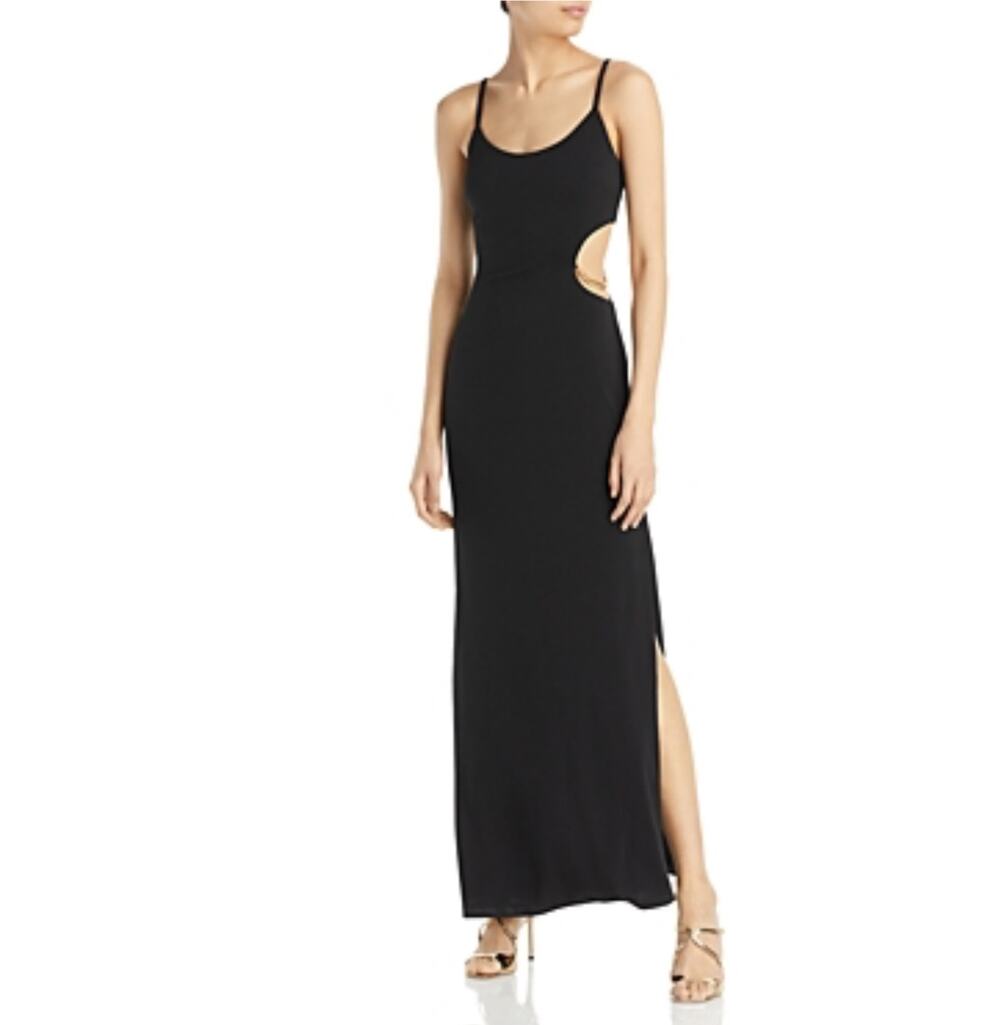 AQUA Black Evening Gown Cut Out Sleeveless Long Column Dress Size Extra Large